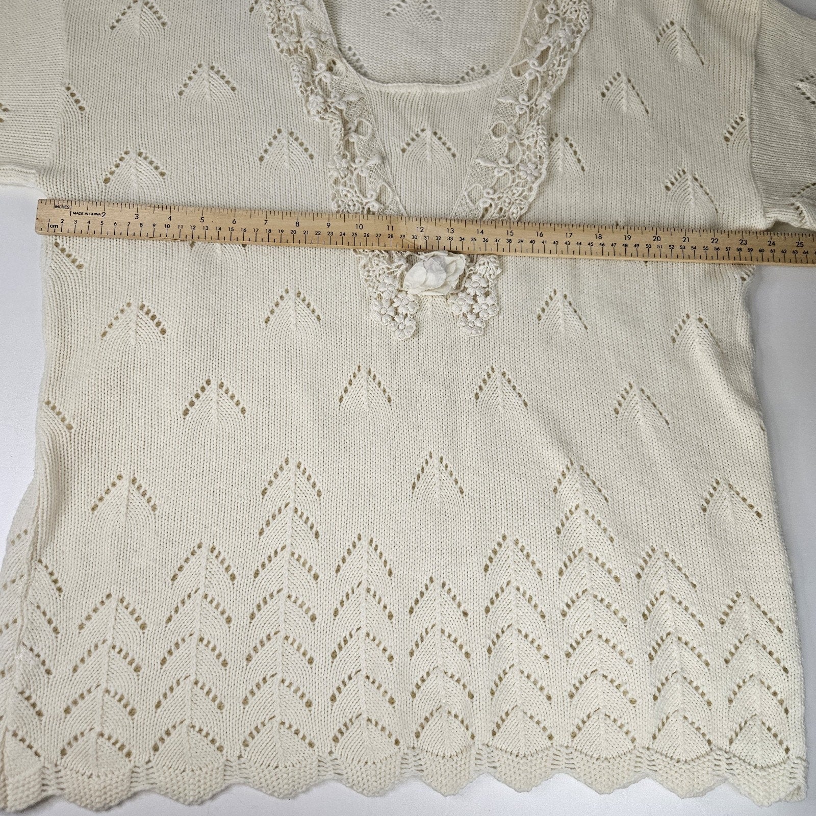 Vtg Womens Plus Crocheted Sweater Cream Cottage Retro 22/24 Granny Cottagecore