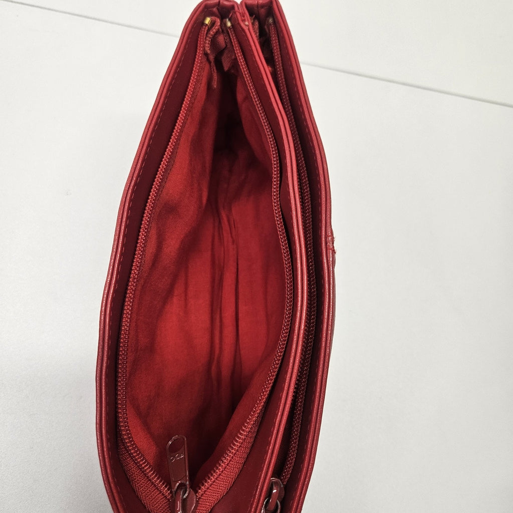 Art Deco Vintage Red Genuine Leather Clutch Bag Retro Purse Made In Hong Kong