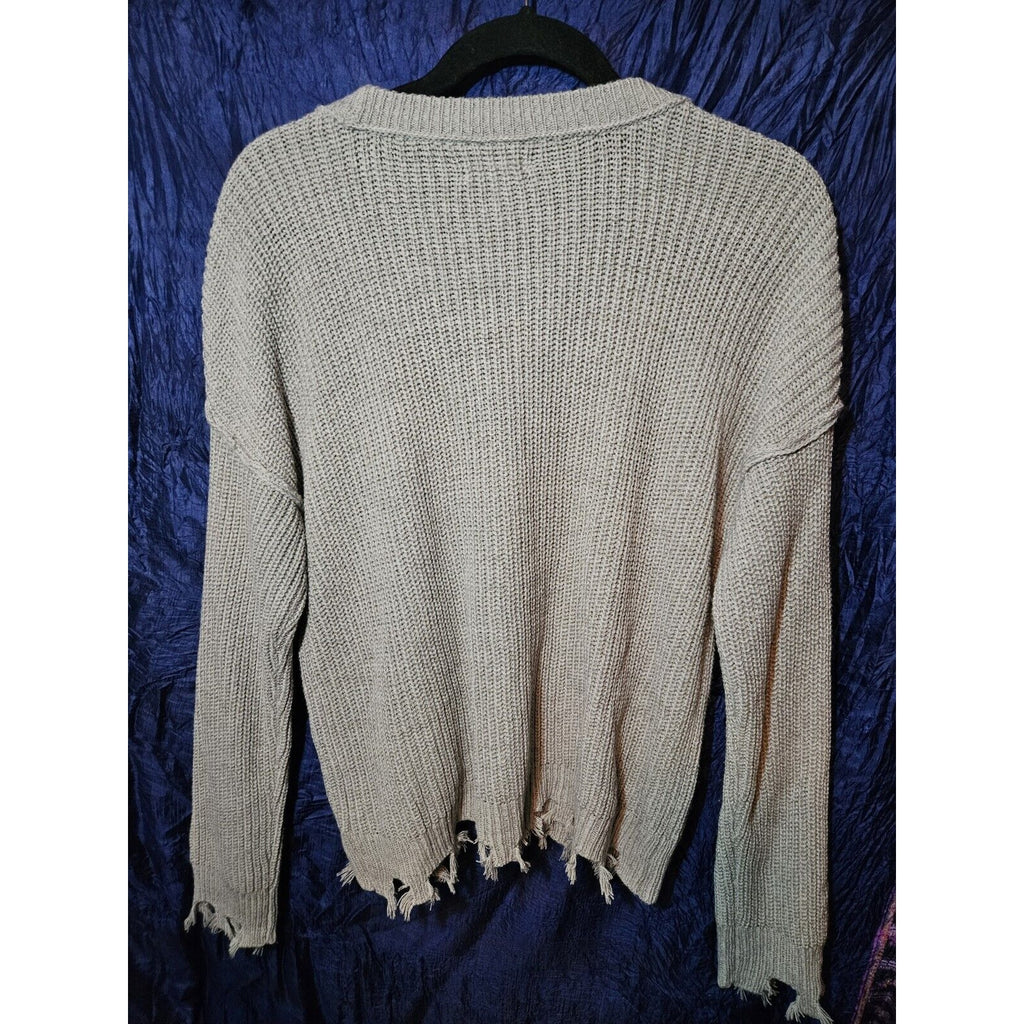 Maurices Distressed Cropped Gray Button Front Sweater Women's Size Med 8-10