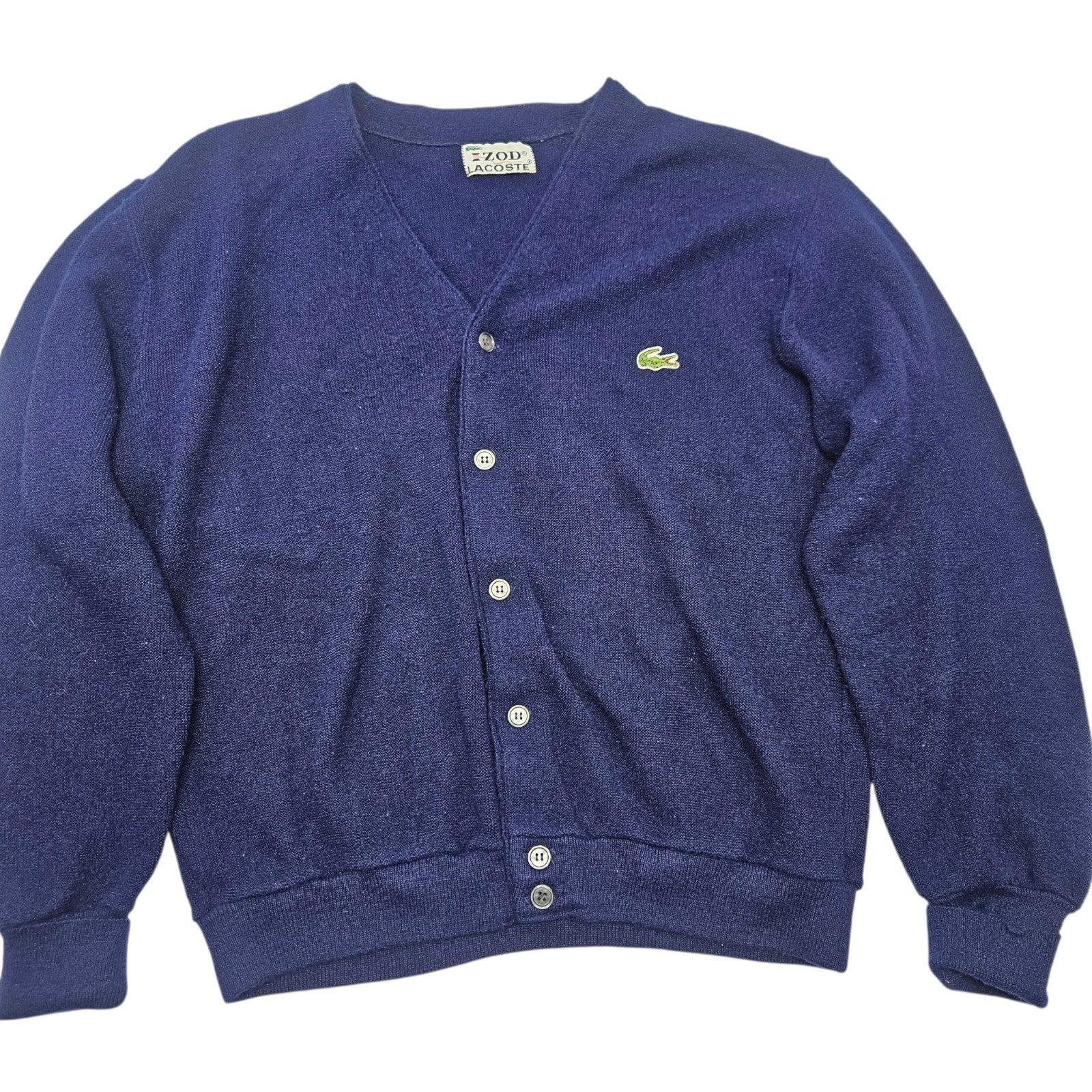 Vintage Izod Lacoste Sweater mens L Blue Orlon Acrylic Cardigan 70s Made in USA