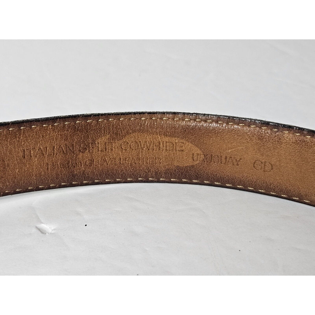 Perry Ellis Texture Italian Cowhide Leather Gold Buckle Belt Large 37" Burgundy