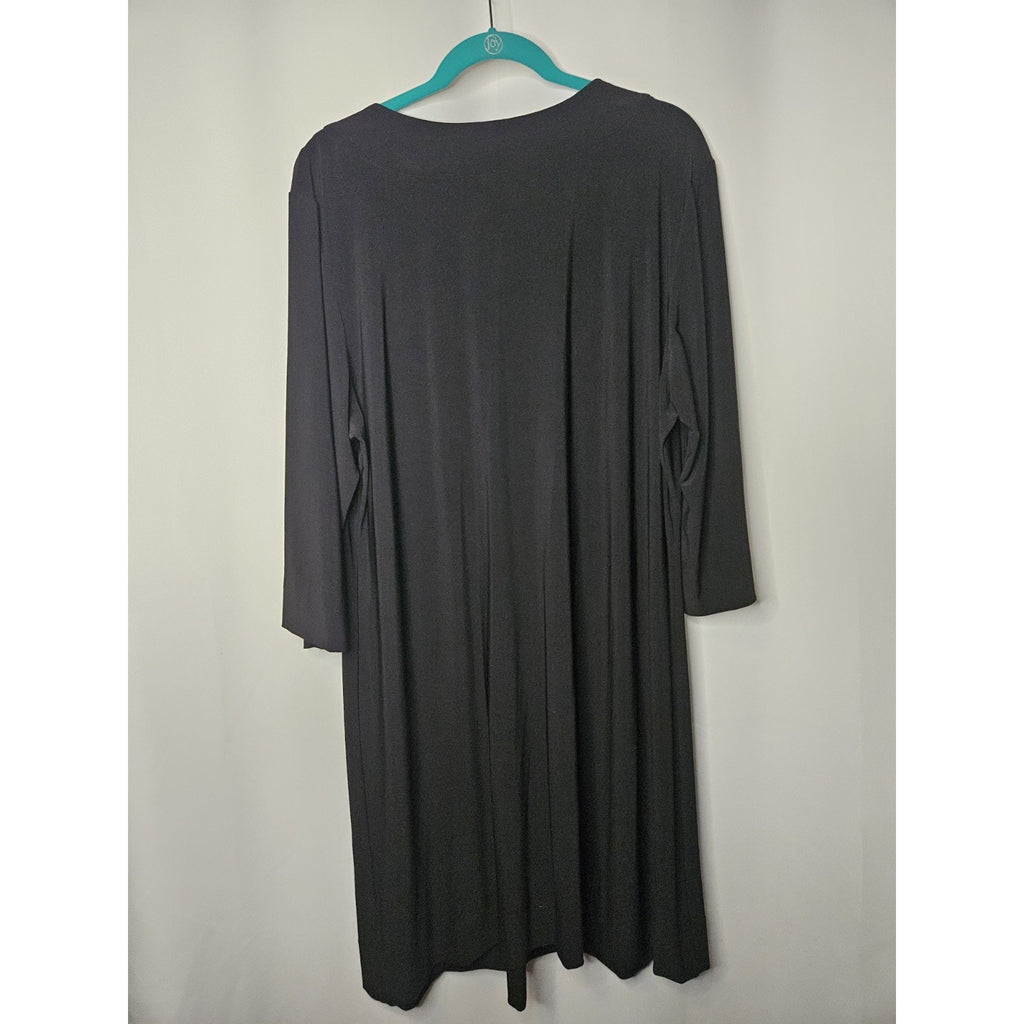 Bisou Bisou Woman Dress 24W Black Beaded Long-sleeve V Neck Pullover Party Dress