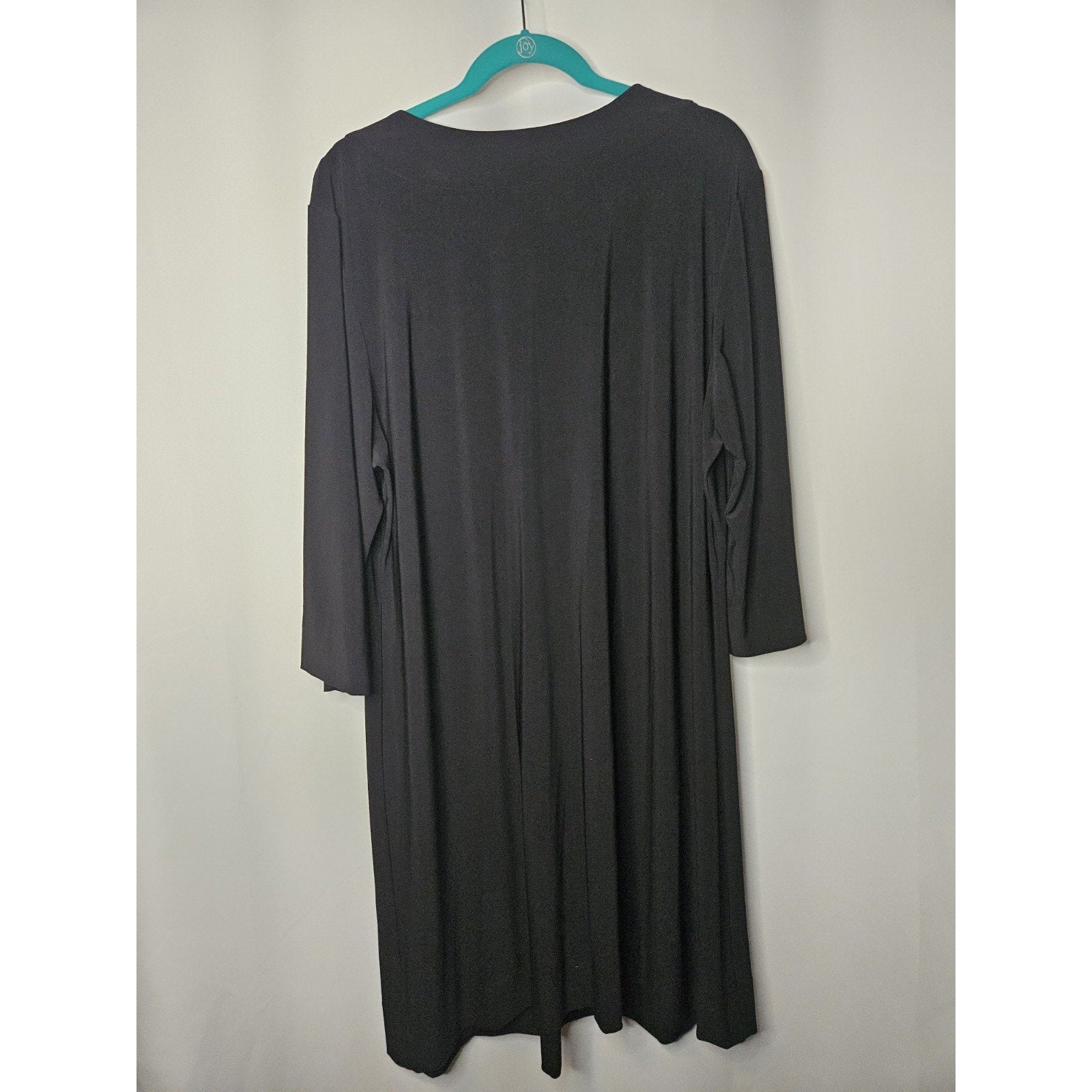 Bisou Bisou Woman Dress 24W Black Beaded Long-sleeve V Neck Pullover Party Dress