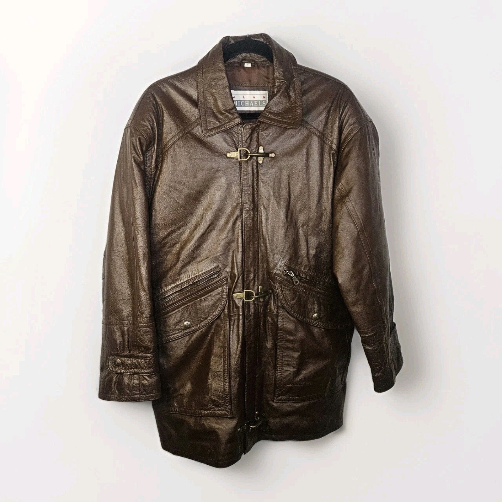 Vintage Alan Michael USA Jacket Mens Small Brown Genuine Leather Overcoat Parka