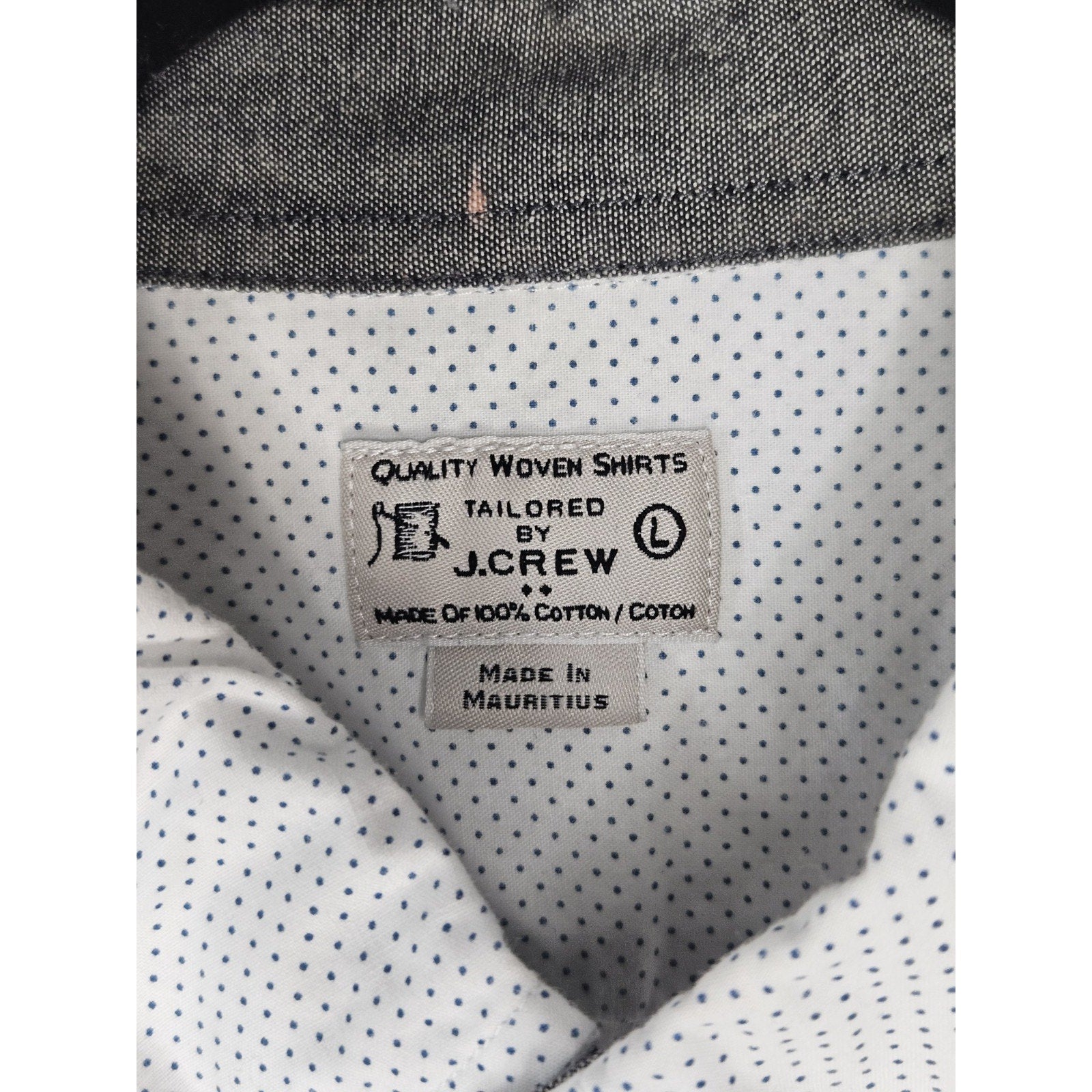 Vintage J Crew Shirt Men's Large White Navy Polka Dots Long Sleeve Button Up