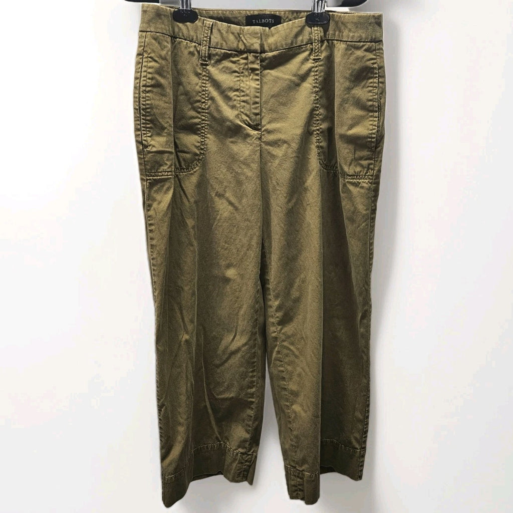TALBOTS Olive Green Straight Leg Crop Pants size 4 Womens Casual Army Green
