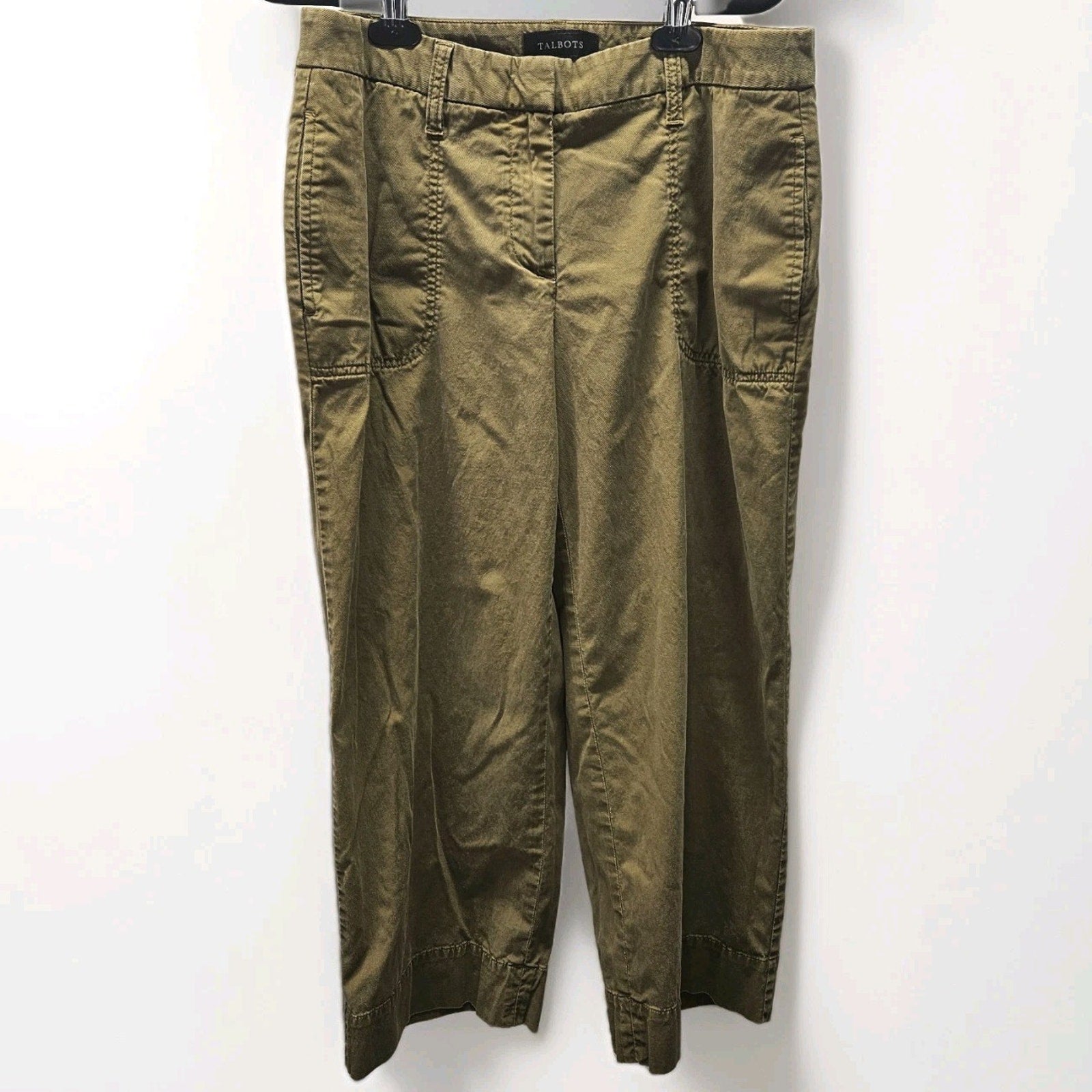 TALBOTS Olive Green Straight Leg Crop Pants size 4 Womens Casual Army Green