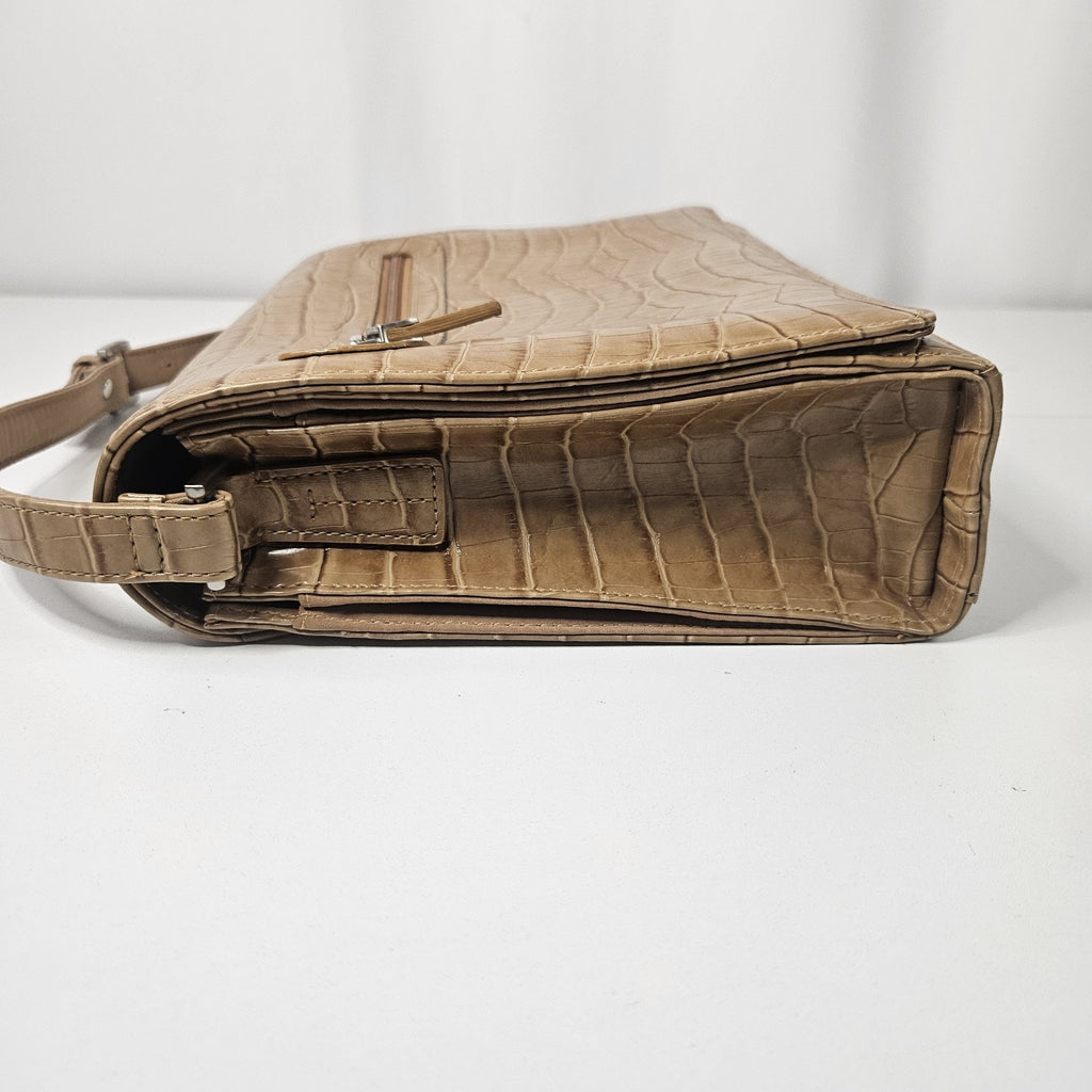Vintage Liz Claiborne Purse Tan Embossed Faux Crocodile Small Shoulder Purse