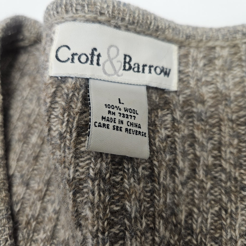 Vtg 100% Wool Knit Women Full Zip Cardigan Sweater Brown Nordic Ski Large