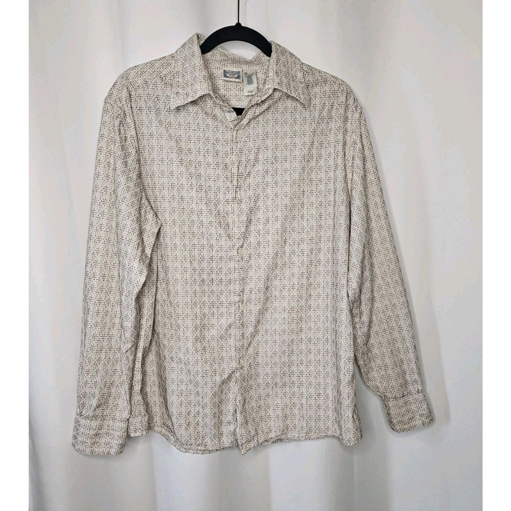 Stamp 10 Shirt Mens Large White Long Sleeve Button Up Check Print 100% Cotton