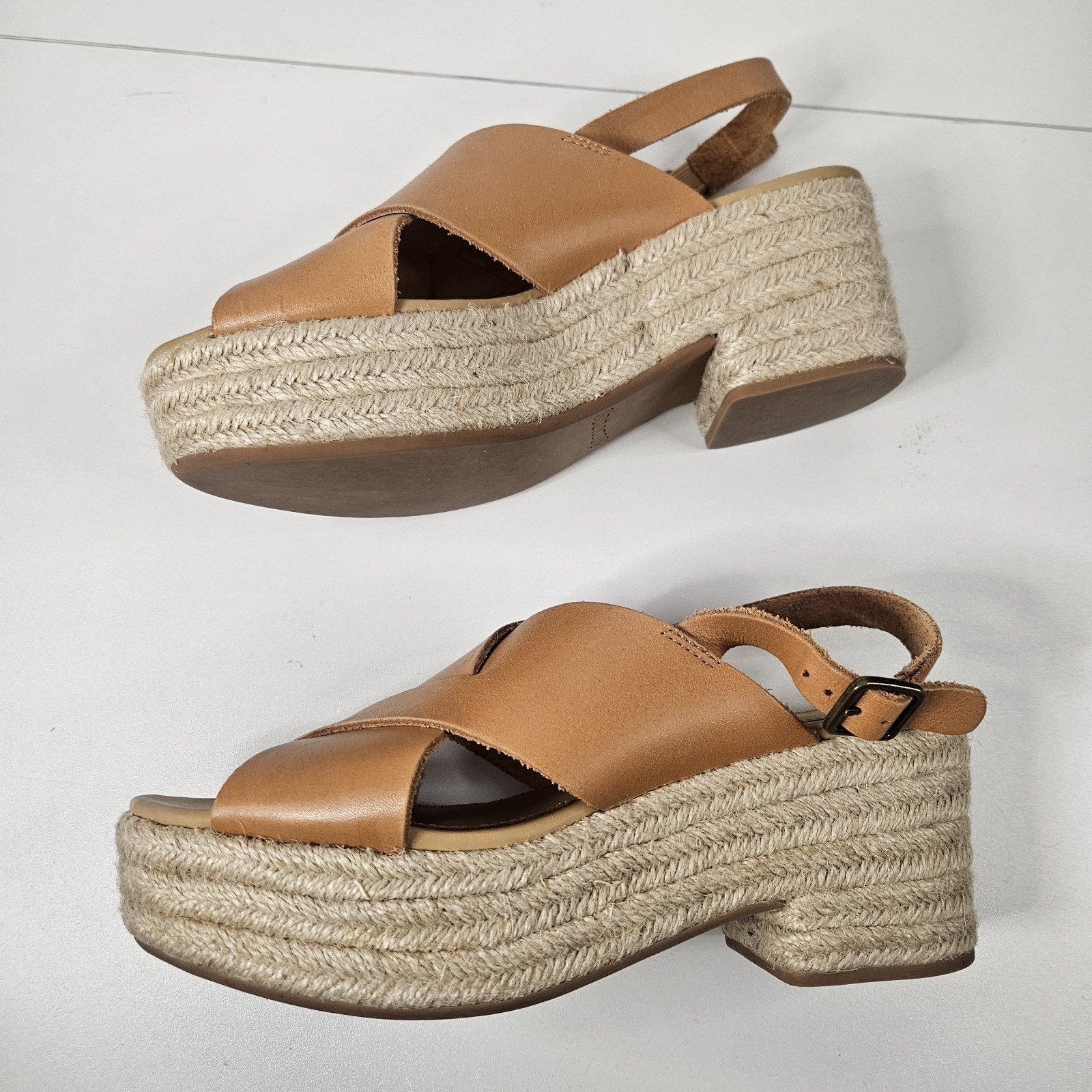 Soludos Women Shoes Leather Sandals Espadrille Wedge Tan Size 8 1820 Boho