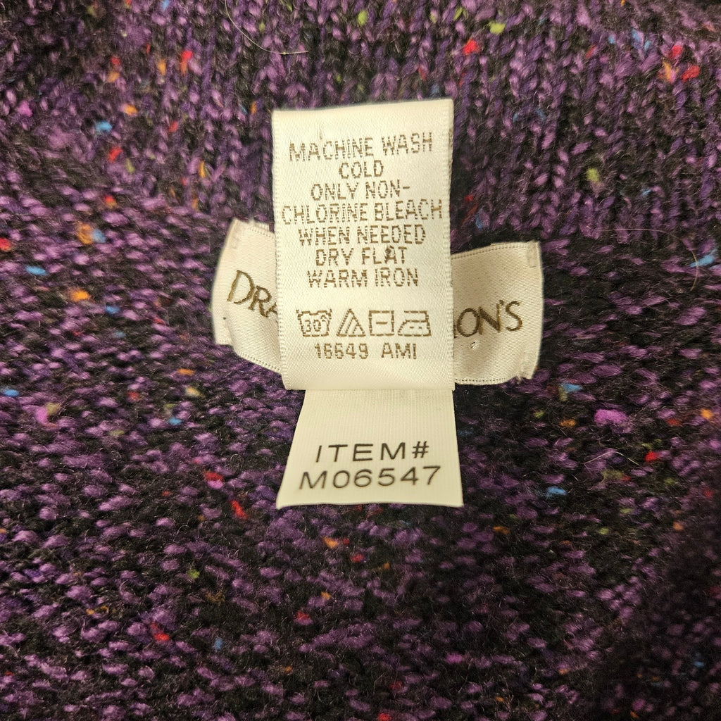 90s Chunky Knit Cardigan Sweater Purple Speckled Plus Size 1X Granny Cottage