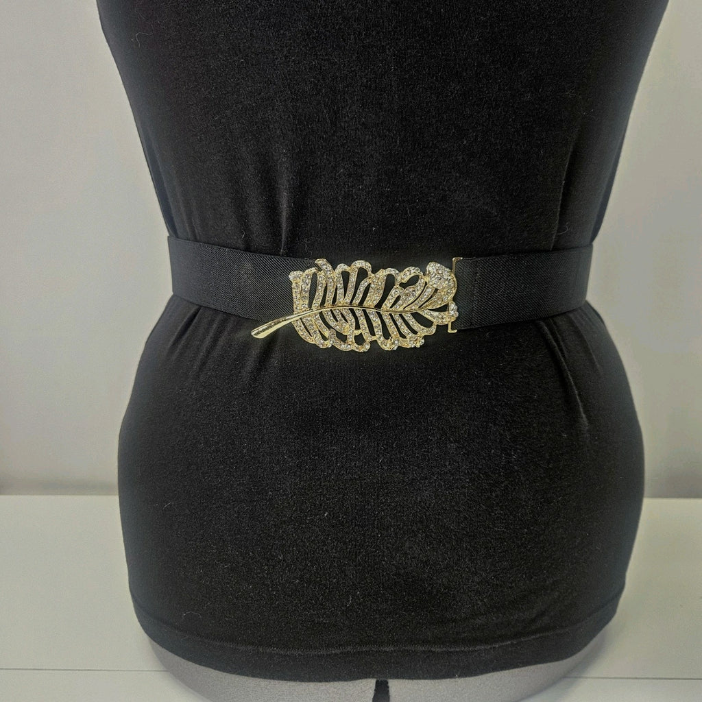 BCBG MAXAZRIA Womens Rhinestone Leaf Stretch Ajustable Waist Belt Size Small