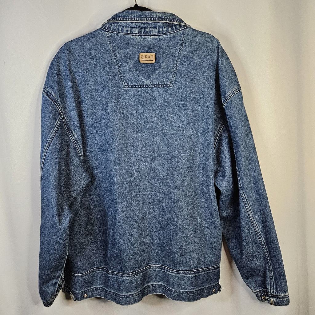 VTG 90s Coat Jacket Large Denim Oversized Puff Paint Embellished Southwestern