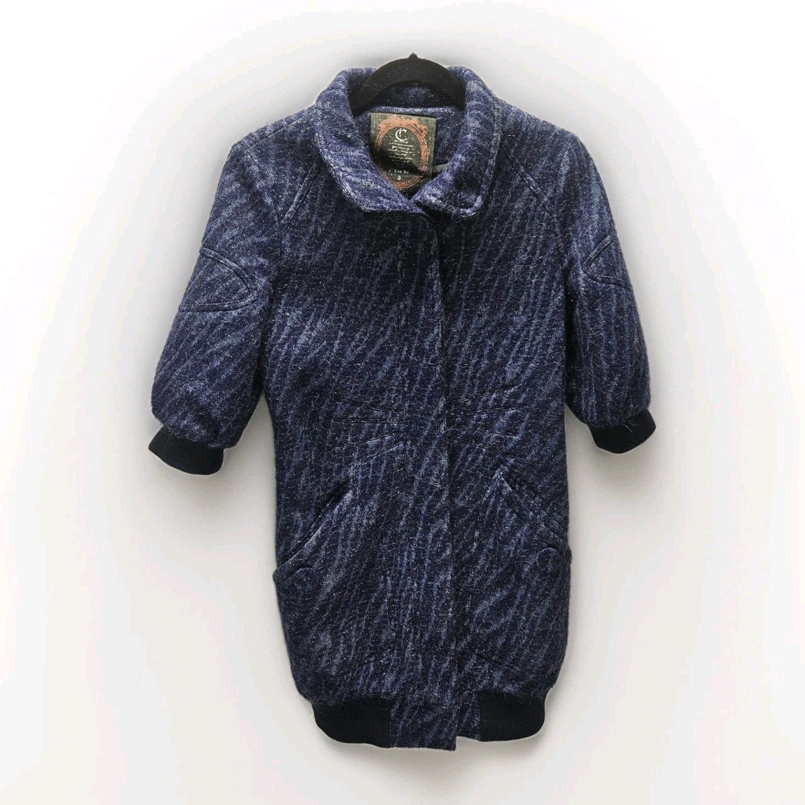 Vtg C. Luce Inc. Blue Gray Mohair/Wool Coat Jacket Womens Small Puff Sleeves