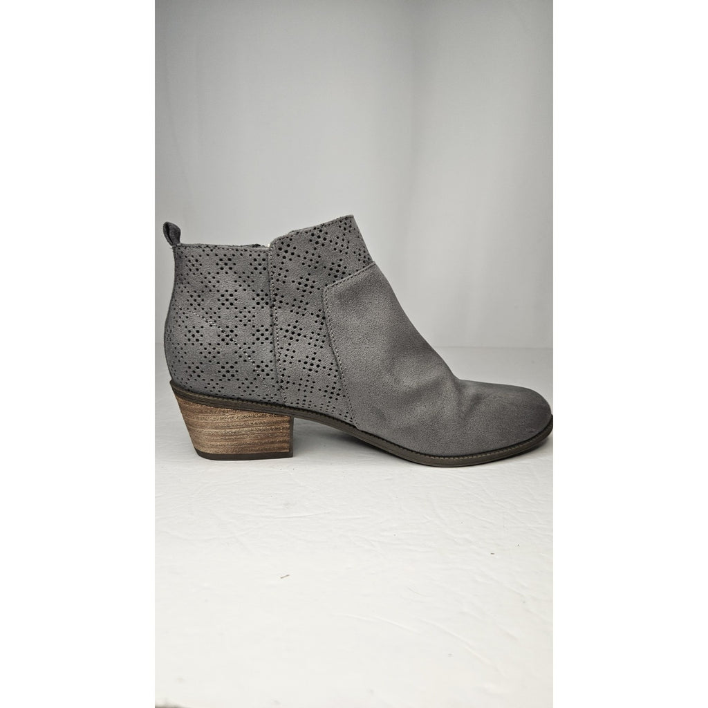 DR. SCHOLL'S Women's Dark Shadow Grey Brianna Perforated Block-Heel Booties SZ 8