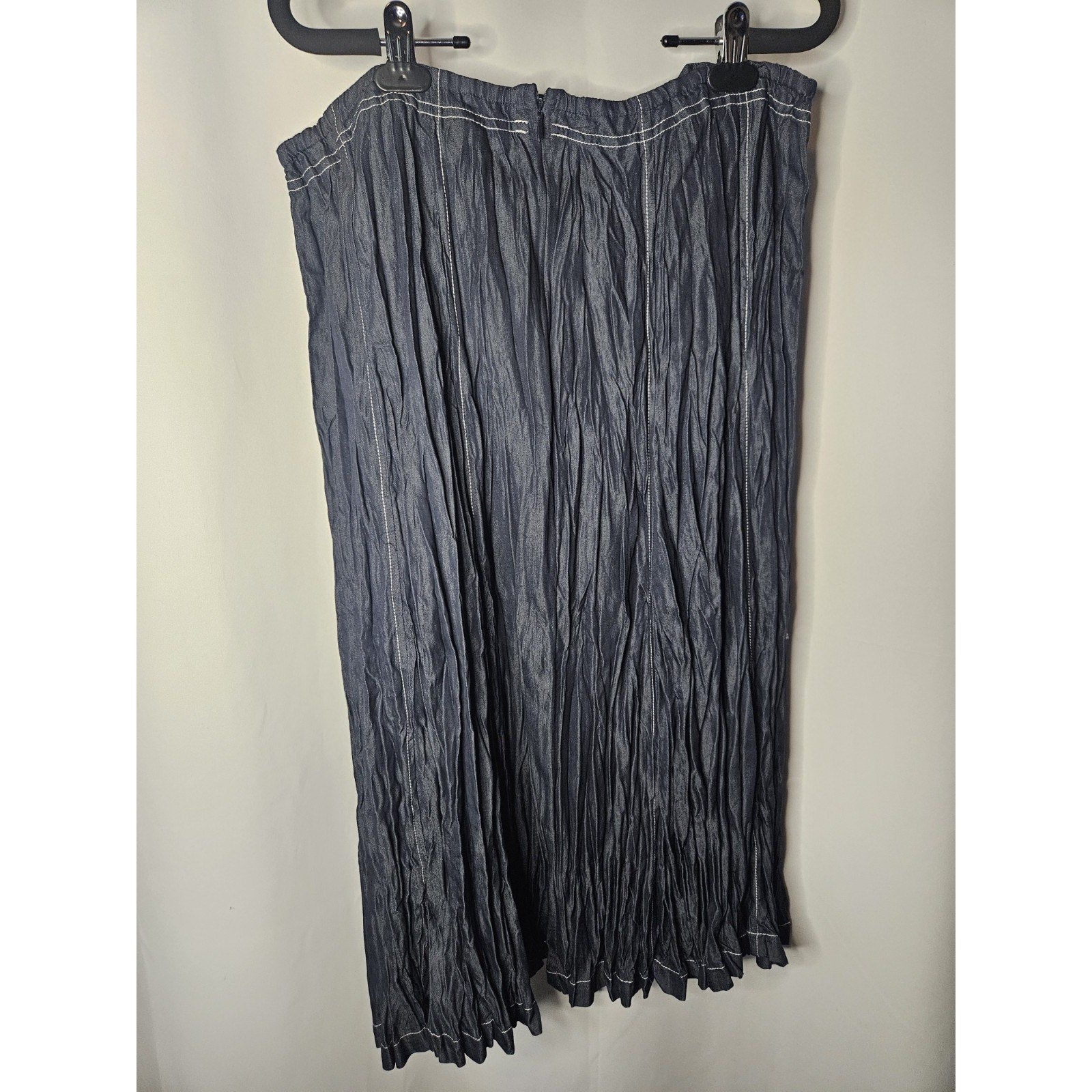 Monroe And Main Denim Lace Up Midi Skirt Crinkled Denim Size XL Dark Wash Boho