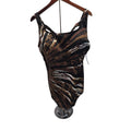 NEW Longitude 24W Brown Black Abstract Retro One Piece Swimsuit Plus V-neck