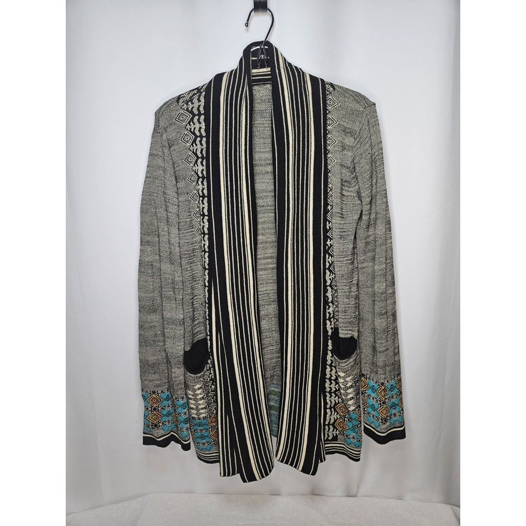 Twelfth Street Cynthia Vincent Grey Southwestern Open Knit Cardigan Small