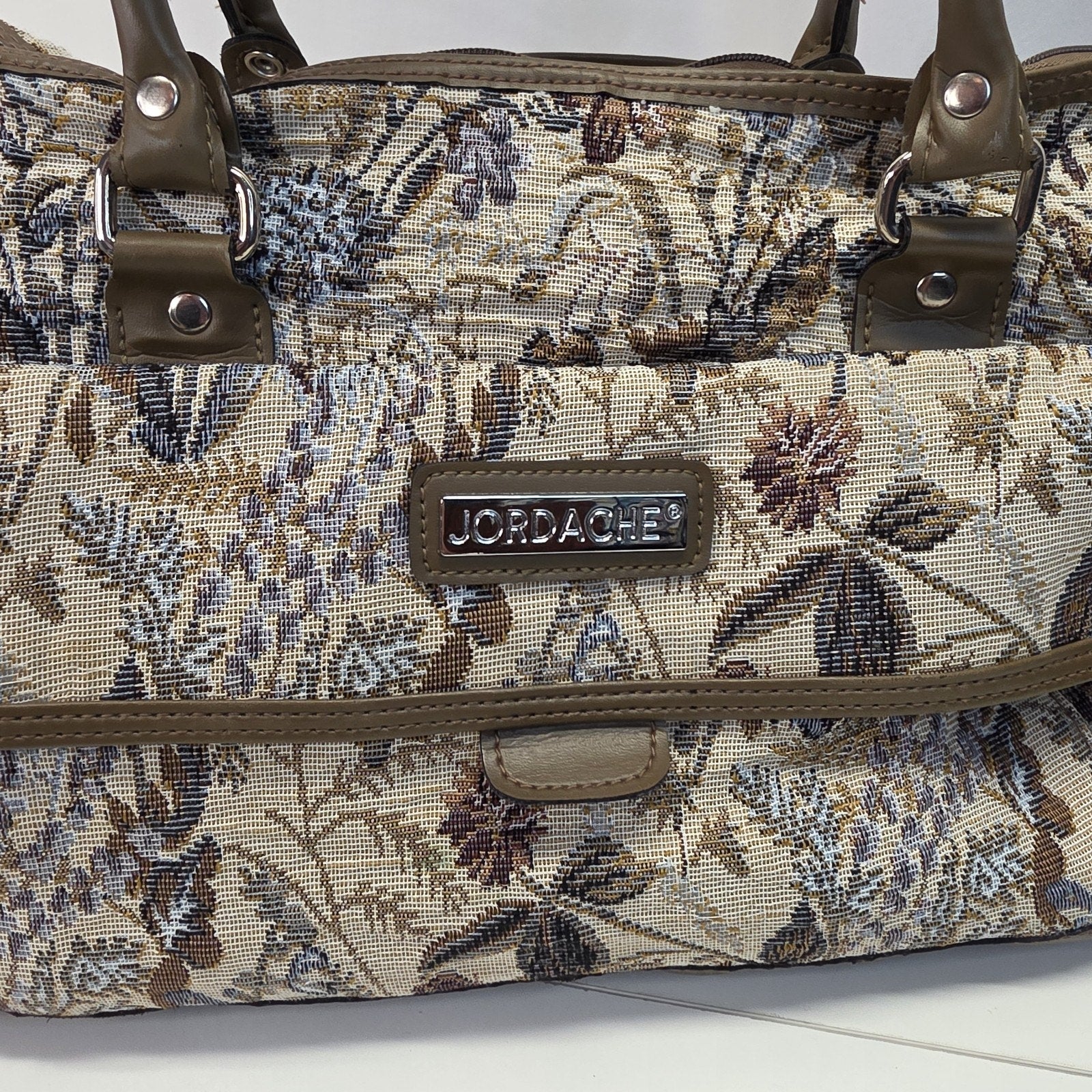 Vintage 90s Jordache Floral Tapestry Zip Shoulder Strap Duffel Travel Bag 14"