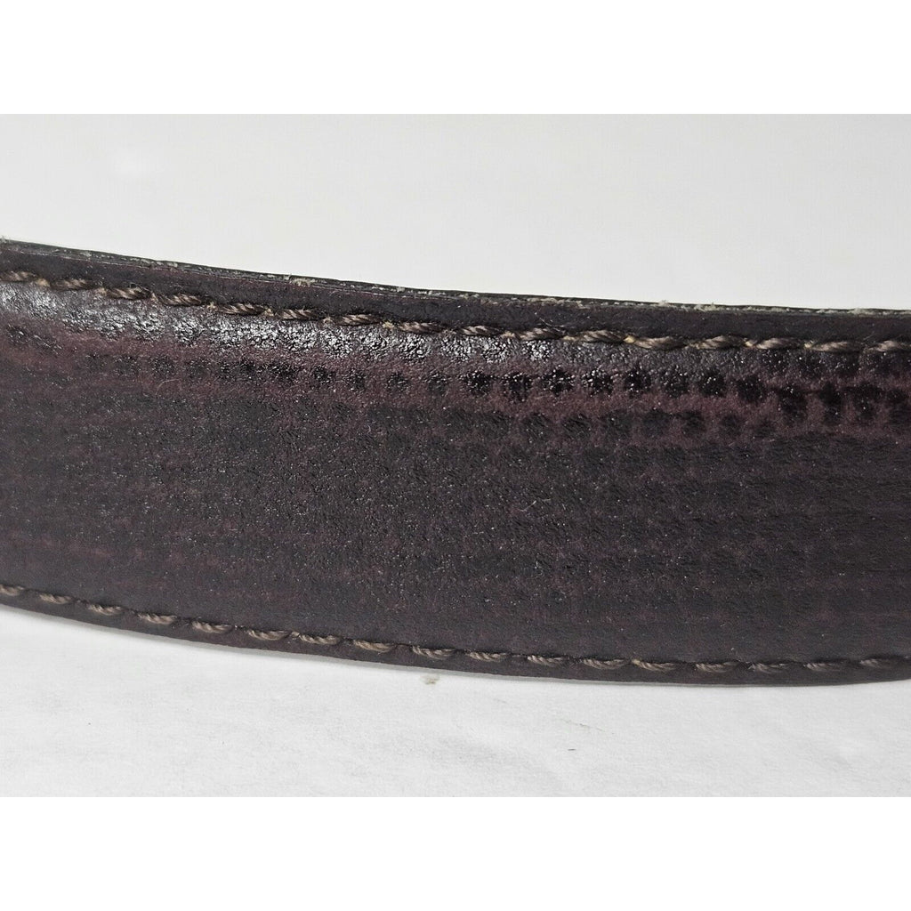 Perry Ellis Texture Italian Cowhide Leather Gold Buckle Belt Large 37" Burgundy