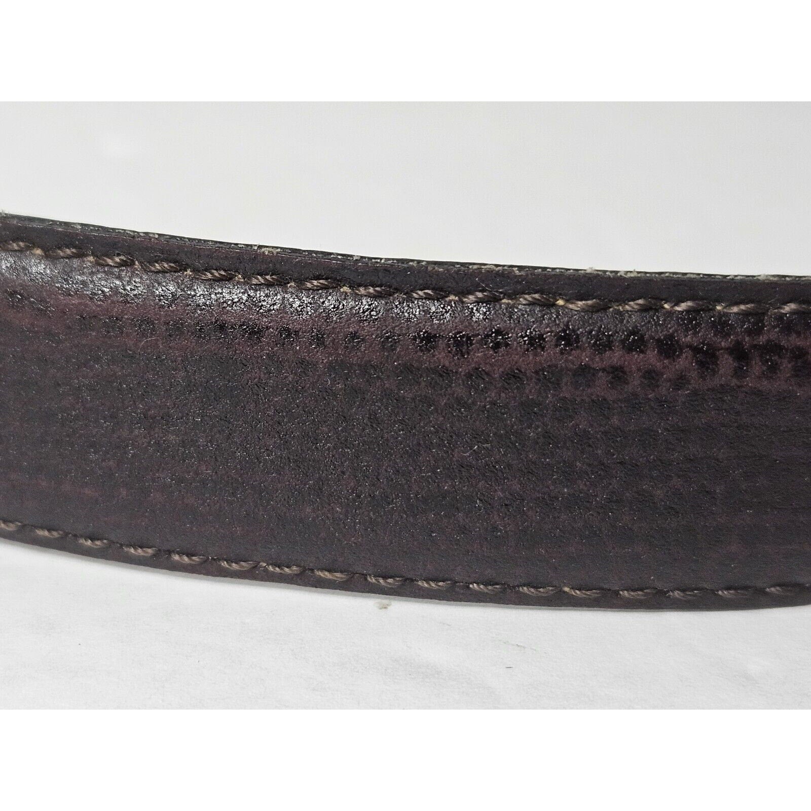 Perry Ellis Texture Italian Cowhide Leather Gold Buckle Belt Large 37" Burgundy
