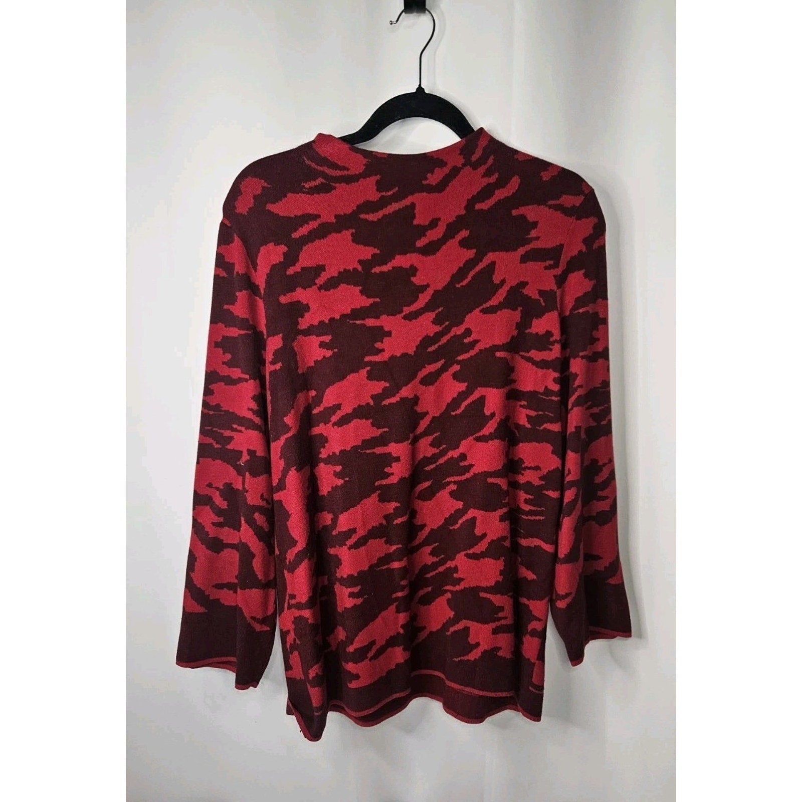 Chico’s Zip Back Mock Neck Red Knit Sweater Classic Fit 3/4 Sleeves Size 3 XL