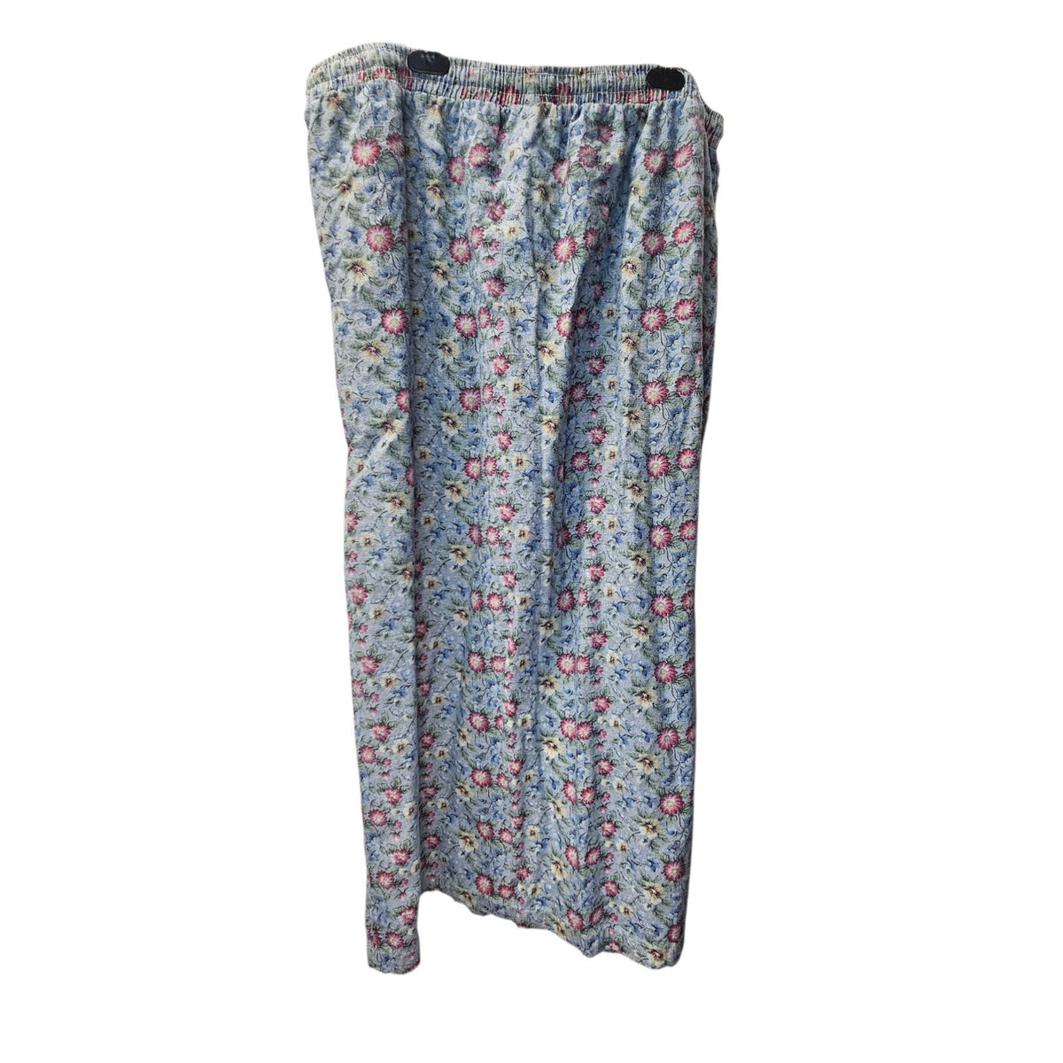 Vtg Y2K Denim Floral 100% Cotton Button Front XL Midi Skirt Pockets New Look