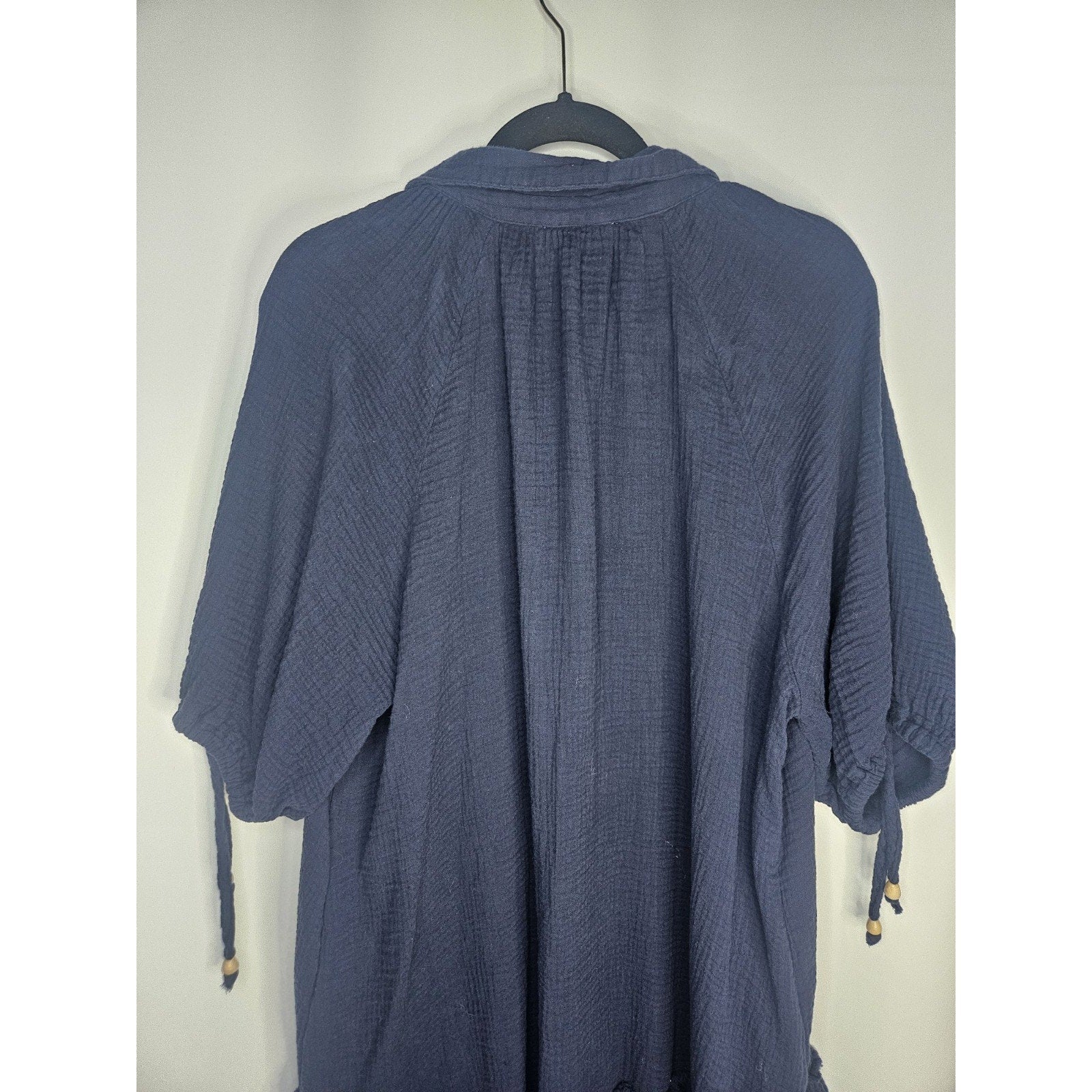 MILLIBON USA Dress Womens Large Tiered Navy Shirtdress Boho Cottagecore
