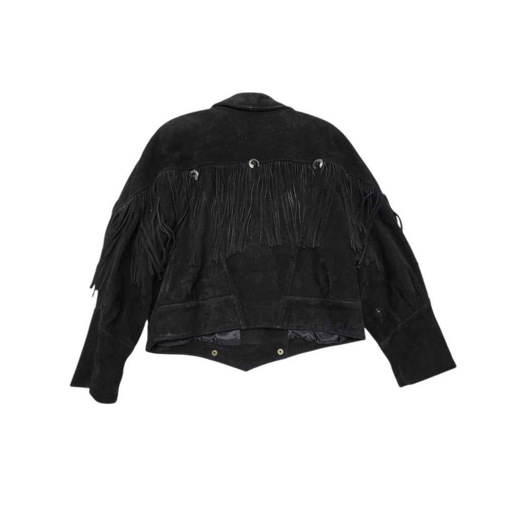 Vintage 1990s Black Suede Leather Fringe Western Jacket Large Cowgirl Festival
