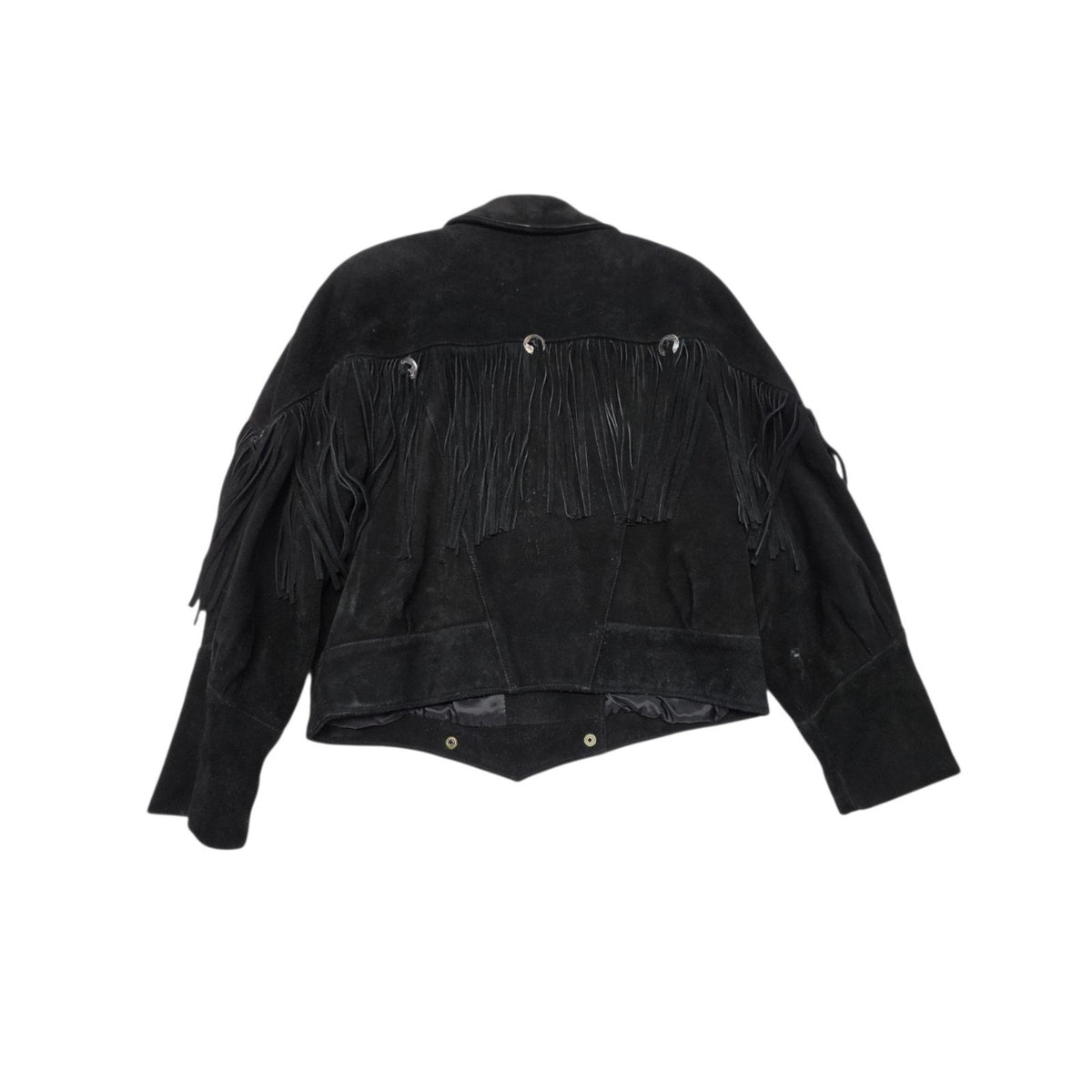 Vintage 1990s Black Suede Leather Fringe Western Jacket Large Cowgirl Festival