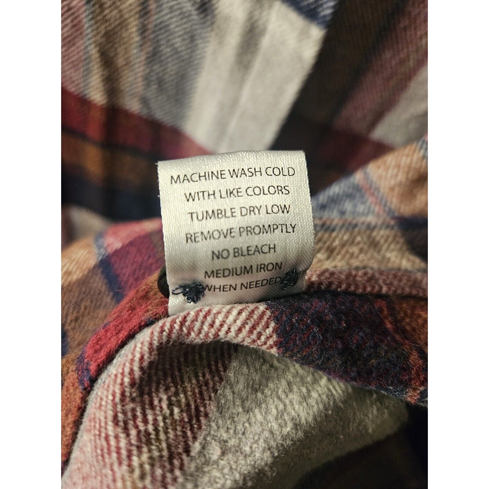 Flag & Anthem 100% Cotton Flannel Button Up Shirt L Blue Red Tan Long Sleeve