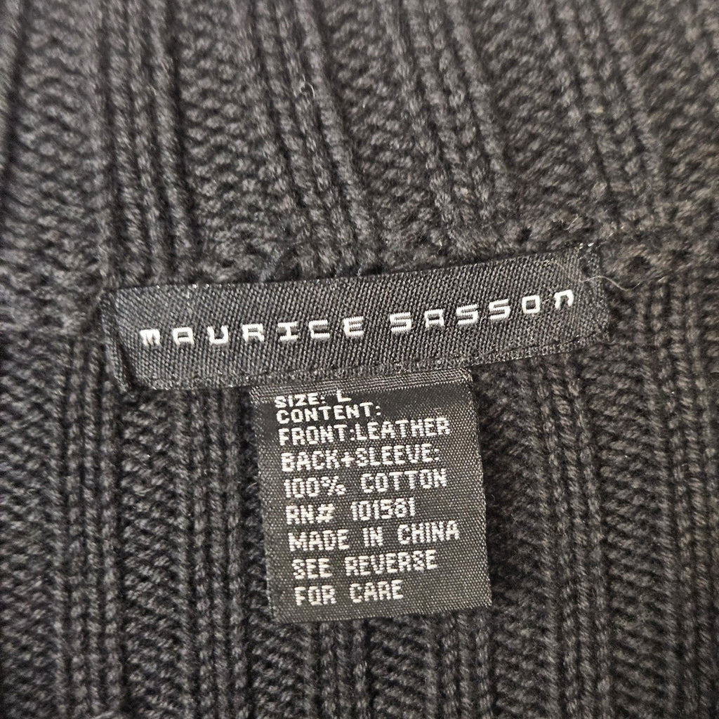 Leather Sweather Jacket By Maurice Sasson Large Vtg Black Sweater Coat