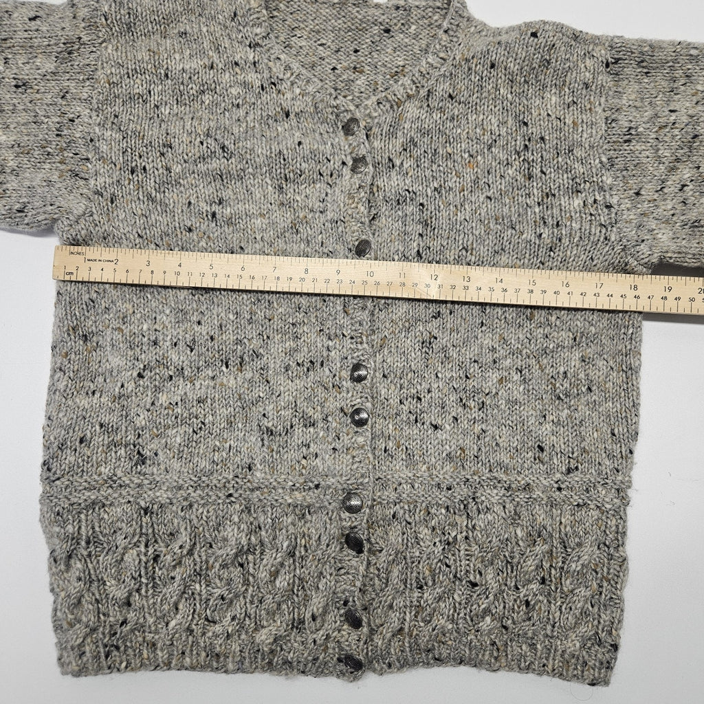 VTG Hand Knit Medium Gray Chunky Cable Knit Cardigan Sweater Fishermen